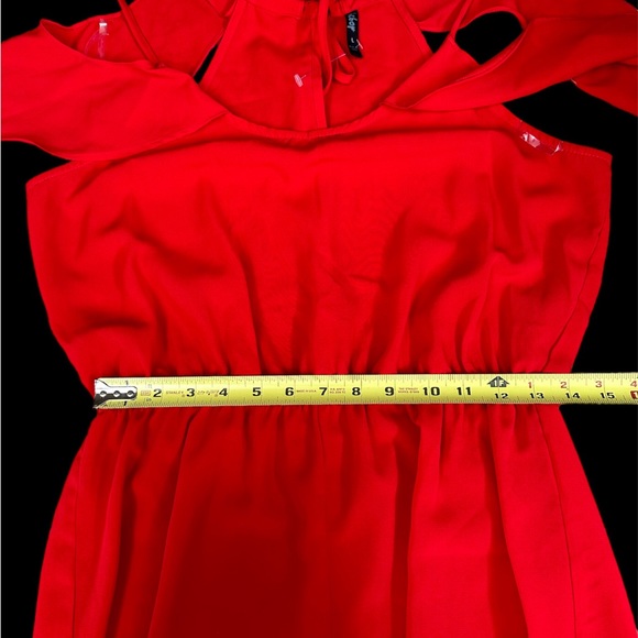 Bebop sz LG bright red romper cold shoulder like new shorts lightweight summer - Picture 4 of 5